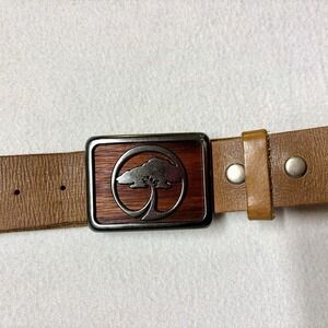 Arbor Collective Men's Leather Belt‎ Brown Koa Icon Wood Inlay Buckle With Tree